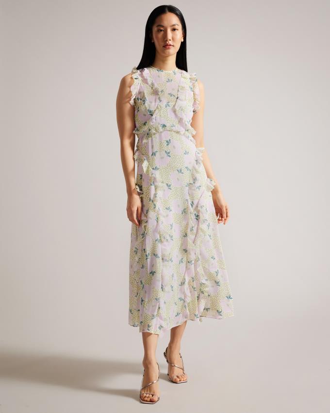 Peignoir Ted Baker Sleeveless Waterfall Ruffle Midi Violette Femme | YRH-04902354